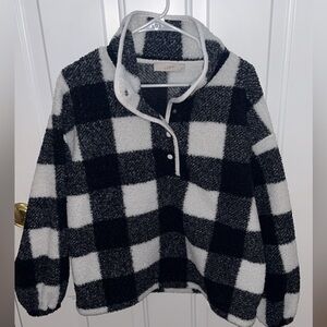 LOFT Black and White Plaid Pullover